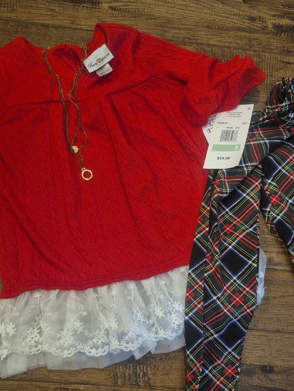 Red Knit Peplum Top w/matching Plaid Leggings Set NWT